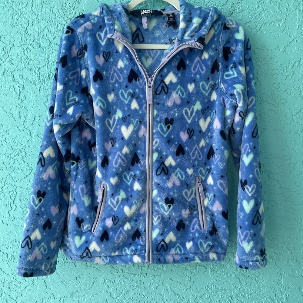 Lands End Blue Hearts Fleece Jacket size 14-16 Plus